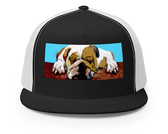 Bulldog Trucker Cap | Cute Sleeping Bulldog Design | Adjustable Hat for Dog Lovers | Perfect Gift for Pet Owners