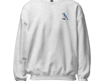 Blue Jay Sweatshirt, Unisex Embroidered Bird Pullover, Cozy Casual Wear, Nature Lover Gift