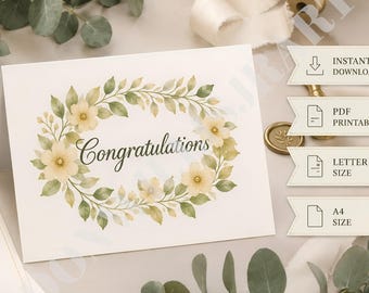Wedding Congratulations Instant Download Printable Card | | Letter and A4