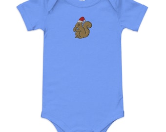 Santa Squirrel Embroidered Baby short sleeve one piece