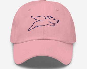 Flying Pig Navy Blue Thread Embroidered Front and Back Dad hat