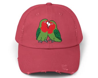 Rosy Faced Lovebirds DTF Printed Distressed Cap