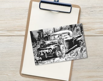 Pa's Truck Postcards | Vintage Ford Truck Art Card | Black and  White Card from original Drawing by Don Willis| Great for Collectors & Gifts