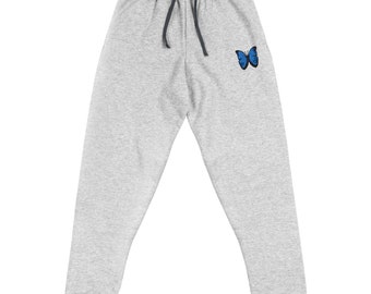 Blue Butterfly Embroidered Joggers - Unisex Sweatpants, Cozy Lounge Wear, Gift for Him & Her, Stylish Comfort Pants