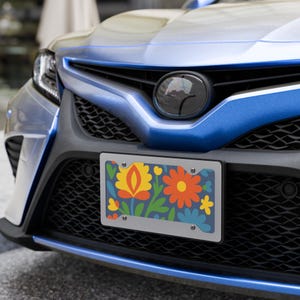 Retro Floral Vanity License Plate – Colorful Boho Car Tag