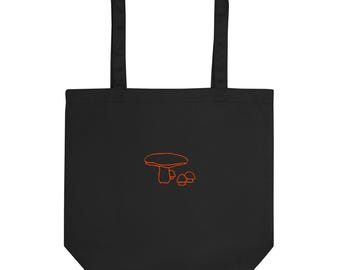 Tote Bag Embroidered Orange Mushrooms Line Art  | Eco-Friendly  | Reusable Grocery Bag | Cute Floral Shopping Tote | Gift for Nature Lovers