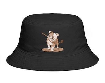 Bulldog Golfer with Putter Bucket Hat | Golf and Dog Lovers