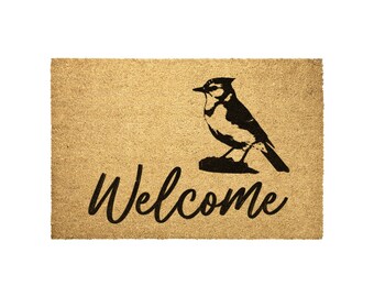 Blue Jay Bird Lover Welcome Mat | Cozy Home Décor, Bird Enthusiast Gift, Entryway Rug, Nature Inspired, Custom Welcome Mat