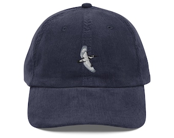 Flying Belted Kingfisher Embroidered Bird Vintage corduroy cap