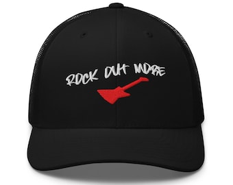 Rock Out More Embroidered Trucker Hat – Funny Music Lover Mesh Cap – Guitar Player Gift, Concert Festival Dad Hat for Men & Women