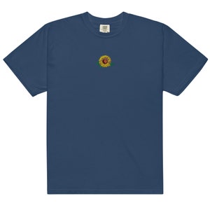 Embroidered Sunflower garment dyed t-shirt