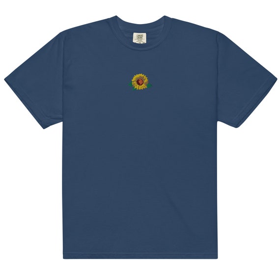 Embroidered Sunflower Garment Dyed T-shirt - Etsy