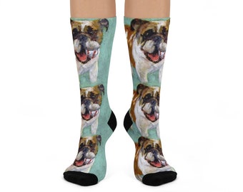 Fetching Bulldog Socks Dog Crew Socks Original Art Socks