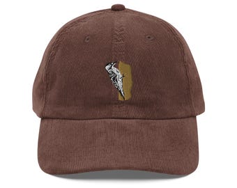 Red Cockaded Woodpecker Vintage Corduroy Cap, Embroidered Bird Hat, Nature Lover Gift, Adjustable Dad Hat, Outdoor Fashion