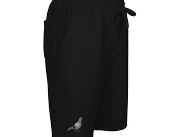 Men’s Fleece Shorts with Pigeon Embroidered Bird Design - Comfortable Casual Summer Lounge Shorts