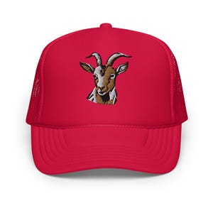Embroidered Goat Portrait Trucker Hat - Adjustable Foam Cap