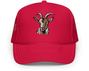 GOAT Portrait Trucker Hat Embroidered Foam Cap Trendy Adjustable Hat Perfect Gift for Animal Lovers & Friends
