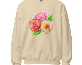 Three Roses Unisex Sweatshirt - Cozy and Stylish Rose Design - Perfect Casual Wear - Ideal Gift for Him and Her