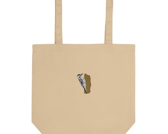 Red Cockaded Woodpecker Eco Tote Bag | Embroidered Bird Design | Reusable Shopping Bag for Nature Lovers