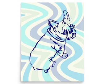 Poster Blue French Bulldog Line Art
