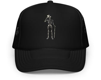 Skeleton with Top Hat and Cane Foam trucker hat