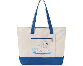 White Swan Canvas Zipper Tote Bag