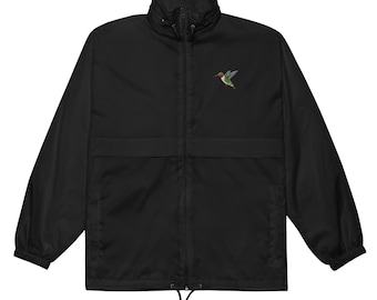 Ruby Throated Hummingbird Embroidered Bird Unisex windbreaker
