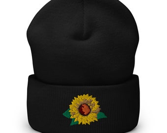 Sunflower Embroidered Cuffed Beanie Unisex Adult