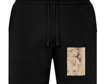Horse Design Inspired By Leonardo DaVinci Unisex Sweat Shorts, Artistic Casual Wear for Horse Lovers & DaVinci Fans