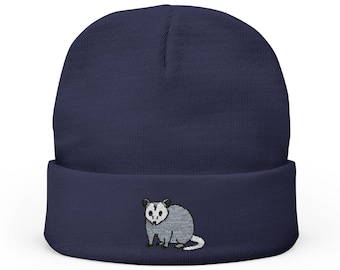 Possum Embroidered Beanie, Winter Hat, Animal Lover Gift, Cozy Knit Cap, Wildlife Enthusiast, Outdoor Adventure Apparel