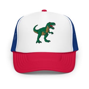 T-Rex Embroidered Dinosaur Trucker Hat Foam Mesh Adjustable Cap for Men and Women