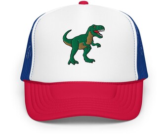 T-Rex Embroidered Dinosaur Trucker Hat Foam Mesh Adjustable Cap for Men and Women