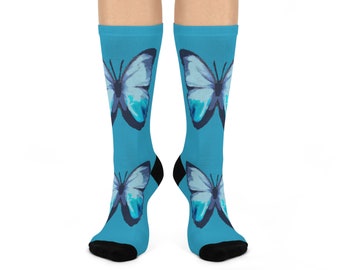 Blue Butterflies Cushioned Crew Socks: Cozy, Comfortable, and Stylish