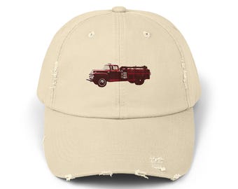 Vintage Fire Truck Cap, Distressed Cotton Twill Baseball Cap