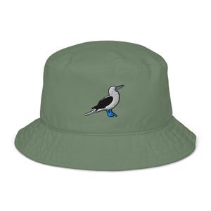 Blue Footed Booby Embroidered Organic Bucket Hat | Unique Bird Design | Gift for Bird Lovers & Nature Enthusiasts
