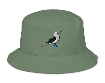Blue Footed Booby Embroidered Organic Bucket Hat | Unique Bird Design | Gift for Bird Lovers & Nature Enthusiasts