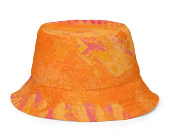 Orange Abstract All Over Print Reversible bucket hat