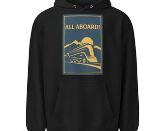Art Deco Train Hoodie – Vintage Locomotive Fleece Sweatshirt