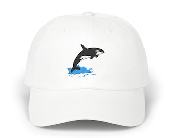 Orca Splash Embroidered Hat, Killer Whale Jumping, Nature-Inspired, Ocean Enthusiasts Embroidered Classic Dad Cap