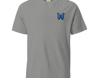 TShirt Embroidered Butterfly Unisex garment dyed heavyweight t-shirt