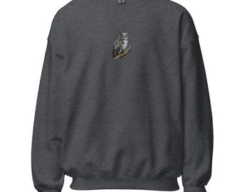 Horned Owl Embroidered Bird Unisex Sweatshirt