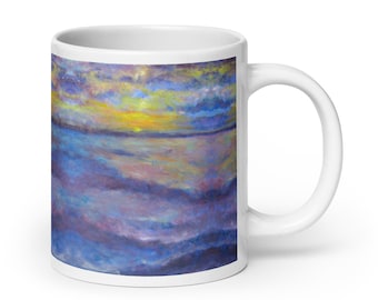 Coffee Cup Edisto South Carolina Ocean Sunrise Coastal Art Design Ceramic Mug 11, 15, 20 Ounces