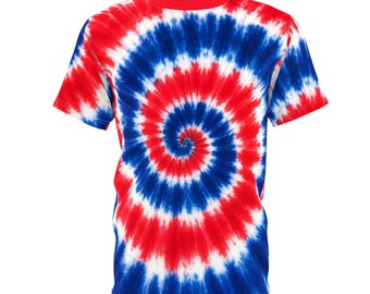 Red, White, and Blue Tie Dye Style Unisex Cut & Sew Tee | All-Over Print