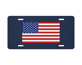 USA Flag on Deep Blue Background Vanity license plate