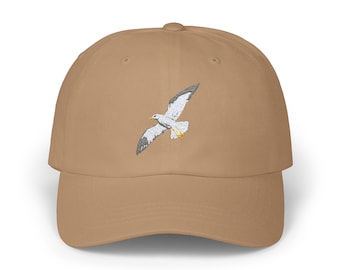 Seagull Flight for Freedom Embroidered Cap, Nautical Bird Hat, Ocean Beach Baseball Cap, Dad Hat, Coastal Seaside Headwear,
