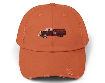 Vintage Fire Truck Cap, Retro Distressed Hat, Classic Old School Baseball Cap, Unisex Trucker Cap