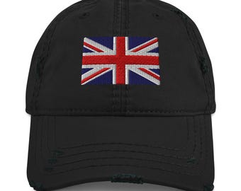 Union Jack Embroidered Distressed Dad Hat – Vintage UK Flag Baseball Cap