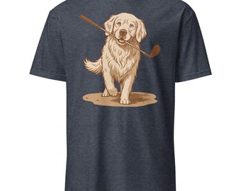 Vintage Style Golden Retriever Golf Club Funny Dog and Golf Lovers Short-Sleeve Unisex T-Shirt