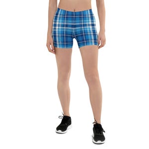 Blue Plaid Women&#39;s Comfy Casual and Athletic Trendy Versatile Shorts