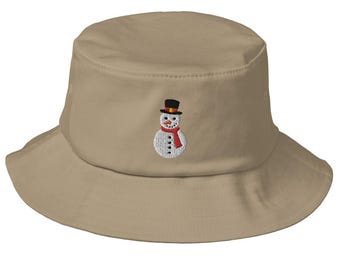 Snowman Embroidered Bucket Hat, Old School Style, Winter Accessory, Unique Gift for Him & Her, Cute Snowman Hat